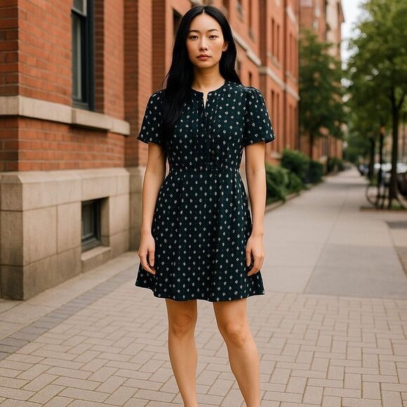2/$30 LOFT Women’s Dress Sz SP Black and Silver Polka Dot Mini - Picture 3 of 7